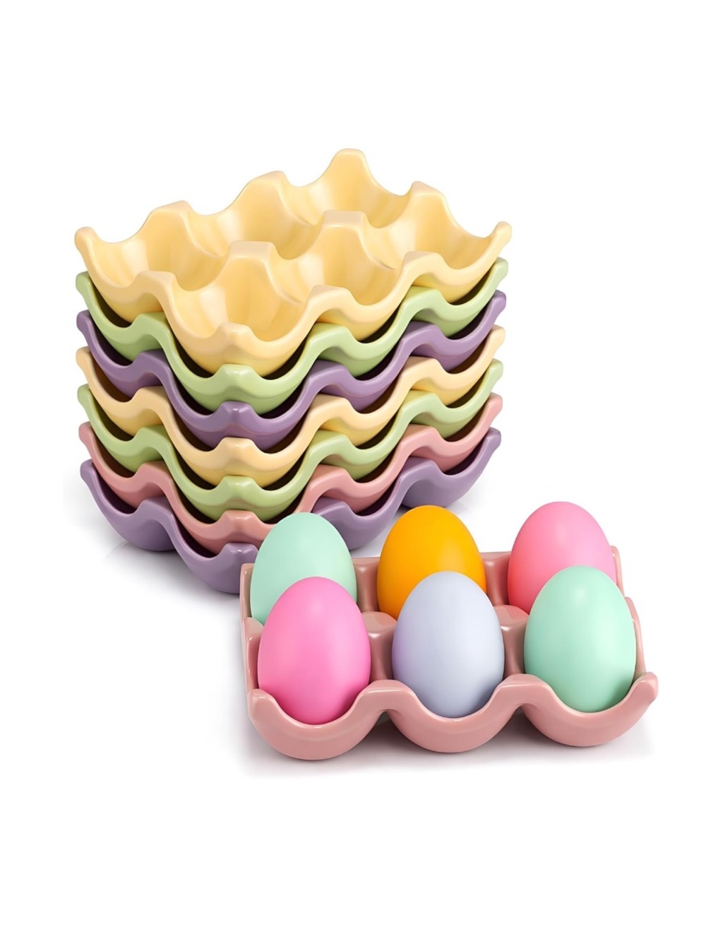 8 Pack Ceramic Egg Holders 6 Cups, Porcelain Kitchen Fridge Tray - Picture 3 of 6